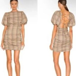 MAJORELLE DARLENE DRESS IN TAN PLAID SIZE SMALL